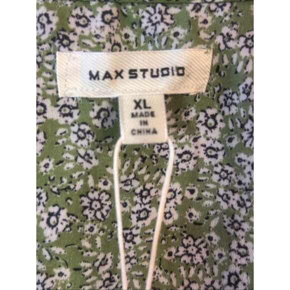 Max Studio Ruffle Sleeve Tie Waist Green Floral Blouse READ NWT Size XL (5942) - Picture 4 of 10